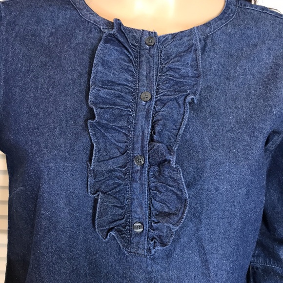 Draper James Ruffle Placket Chambray Blue Top XS - Picture 5 of 15